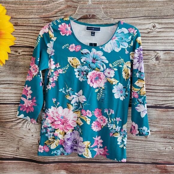 "Karen Scott " Woman's Pullover Top Mid Sleeve Size: PS Jazzy Teal NWT - Picture 1 of 8
